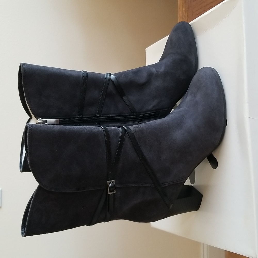 Isaac Mizrahi Suede Mid-Calf Boots with Strap Detail ~ Grey